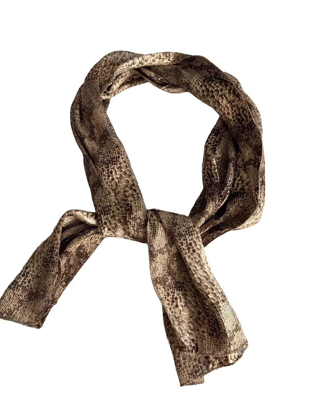 Y2K Snakeskin Print Brown Shiny Sheer l Scarf Women’s Light Summer Boho Beach